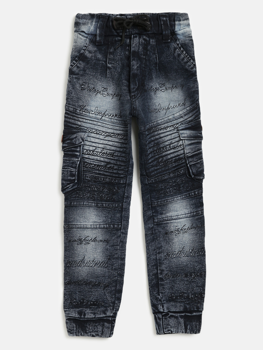 AD & AV Boys Black Clean Look Embroidered Faded Stretchable Joggers