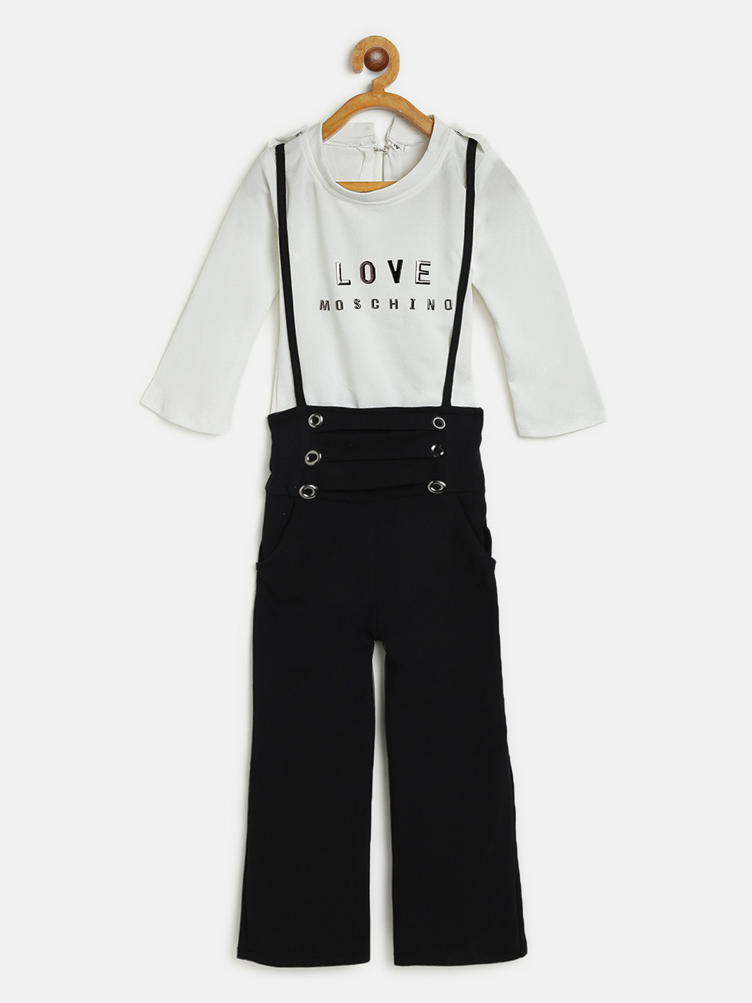 AD & AV Girls Black & White Printed Co-ord Set with Attached Suspenders