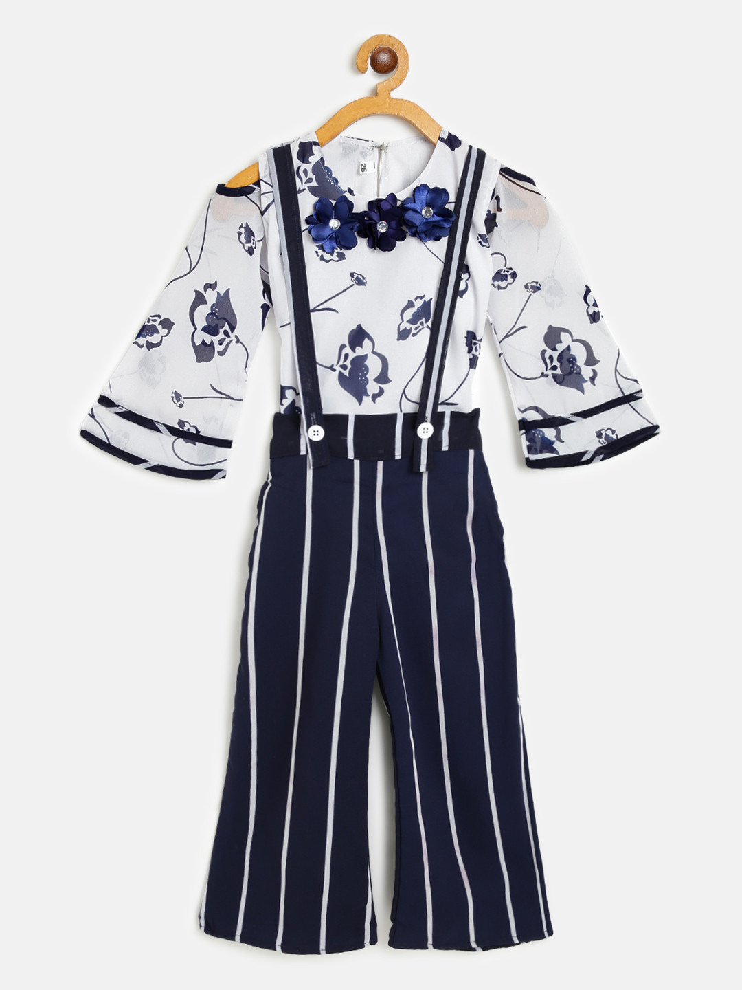 AD & AV Girls Navy Blue & White Co-Ord Set with Attached Suspenders
