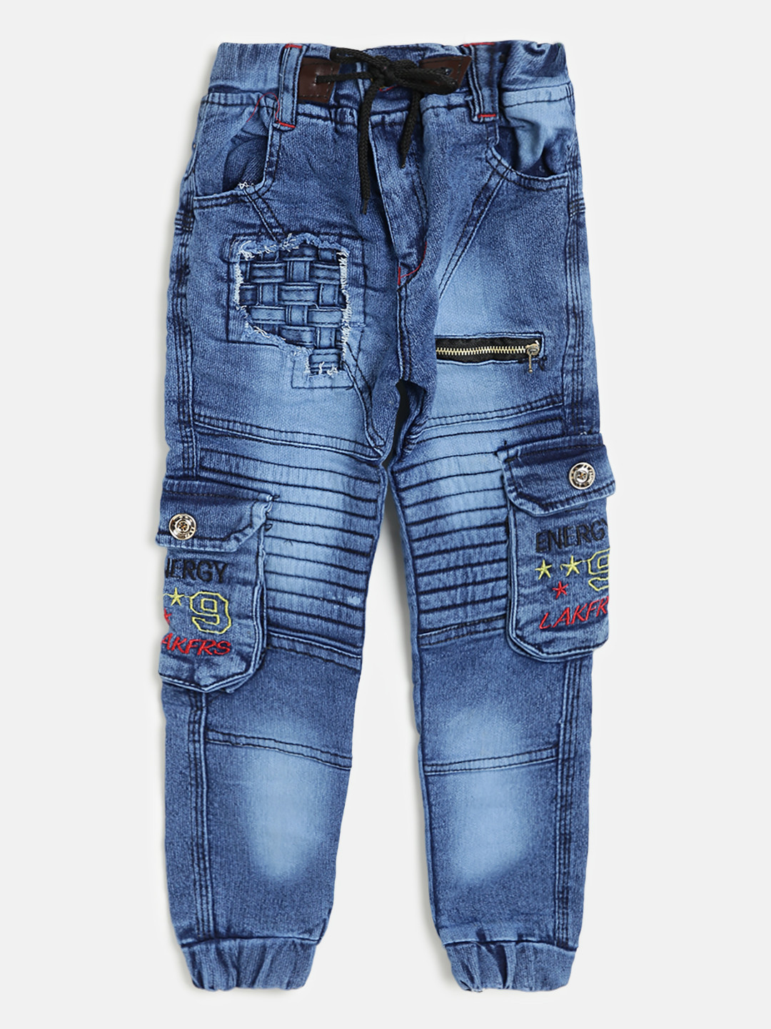 AD & AV Boys Blue Washed Mid-Rise Clean Look Stretchable Joggers