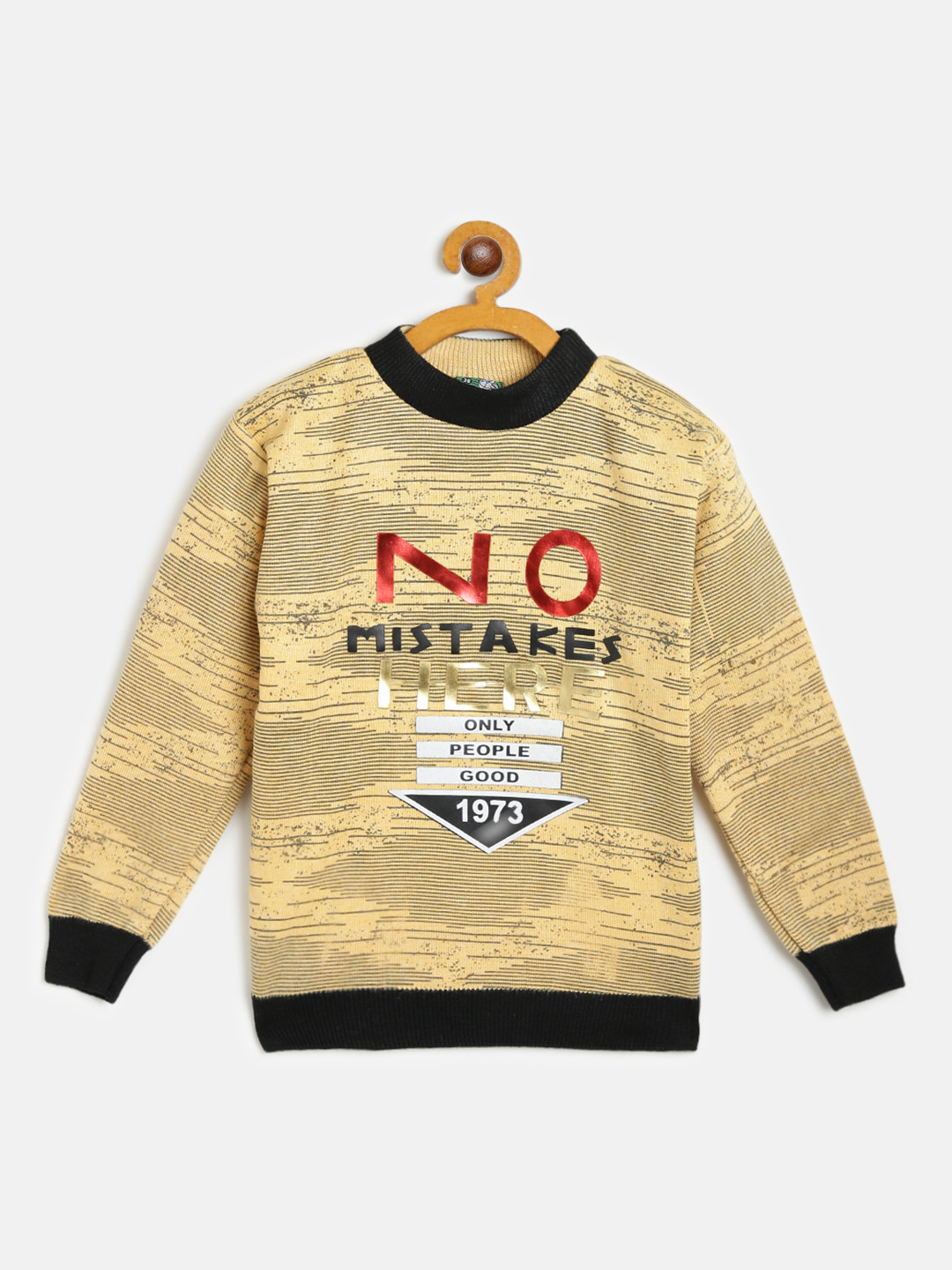 AD & AV Boys Mustard Yellow & Black Woollen Typography Print Pullover