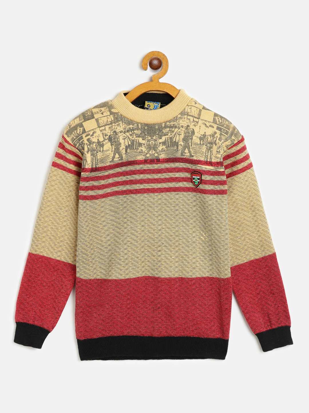 AD & AV Boys Mustard Yellow & Red Woollen Chevron & Graphic Print Pullover