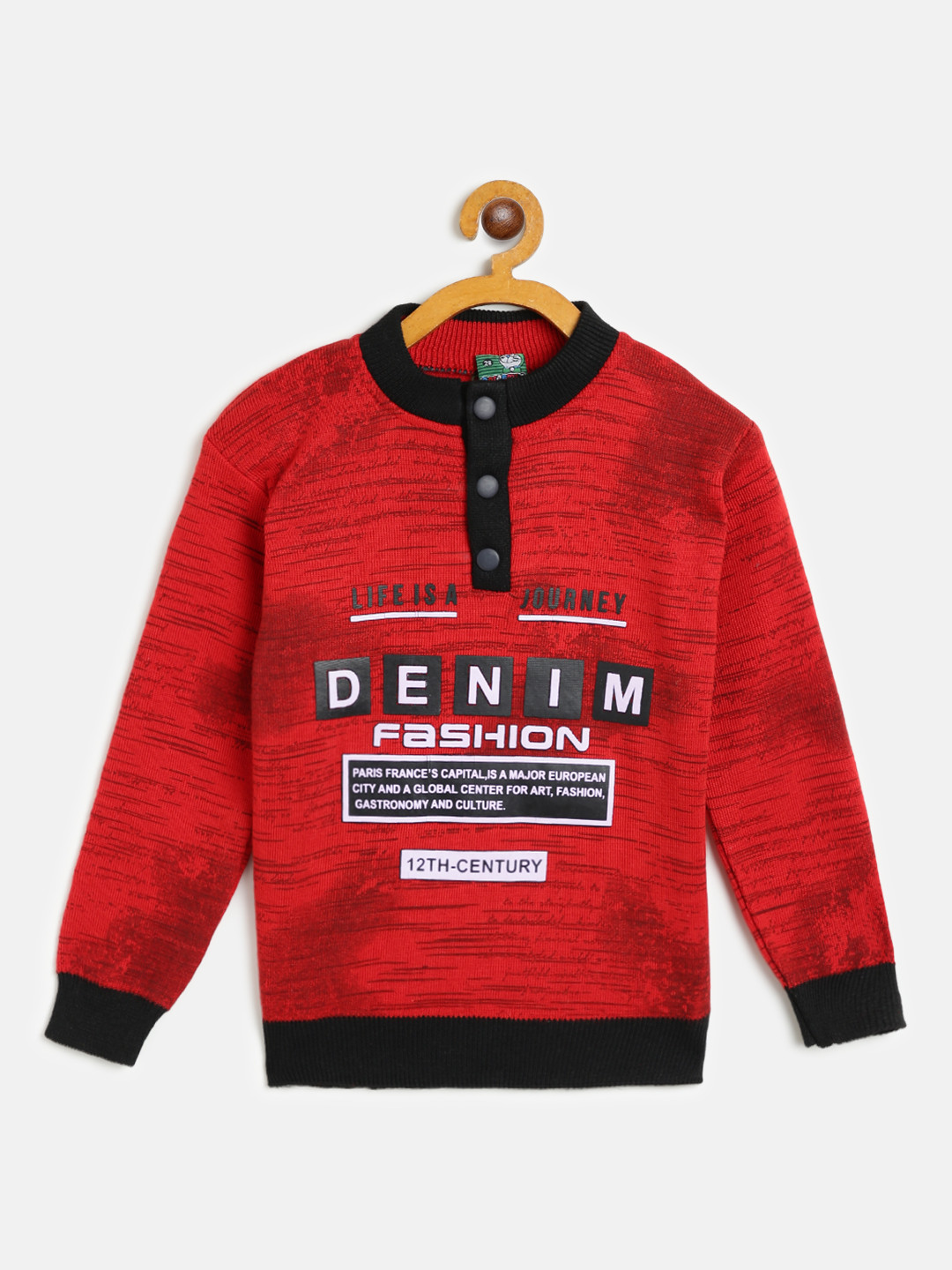AD & AV Boys Red & Black Woollen Typography Print Pullover