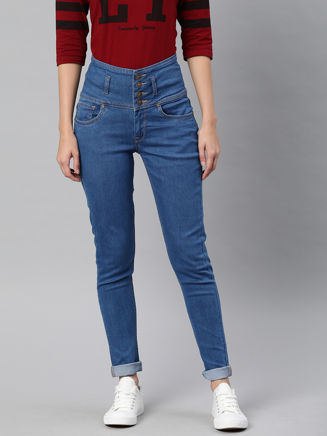 Enviously Young Women Blue Slim Fit High-Rise Clean Look Stretchable Jeans