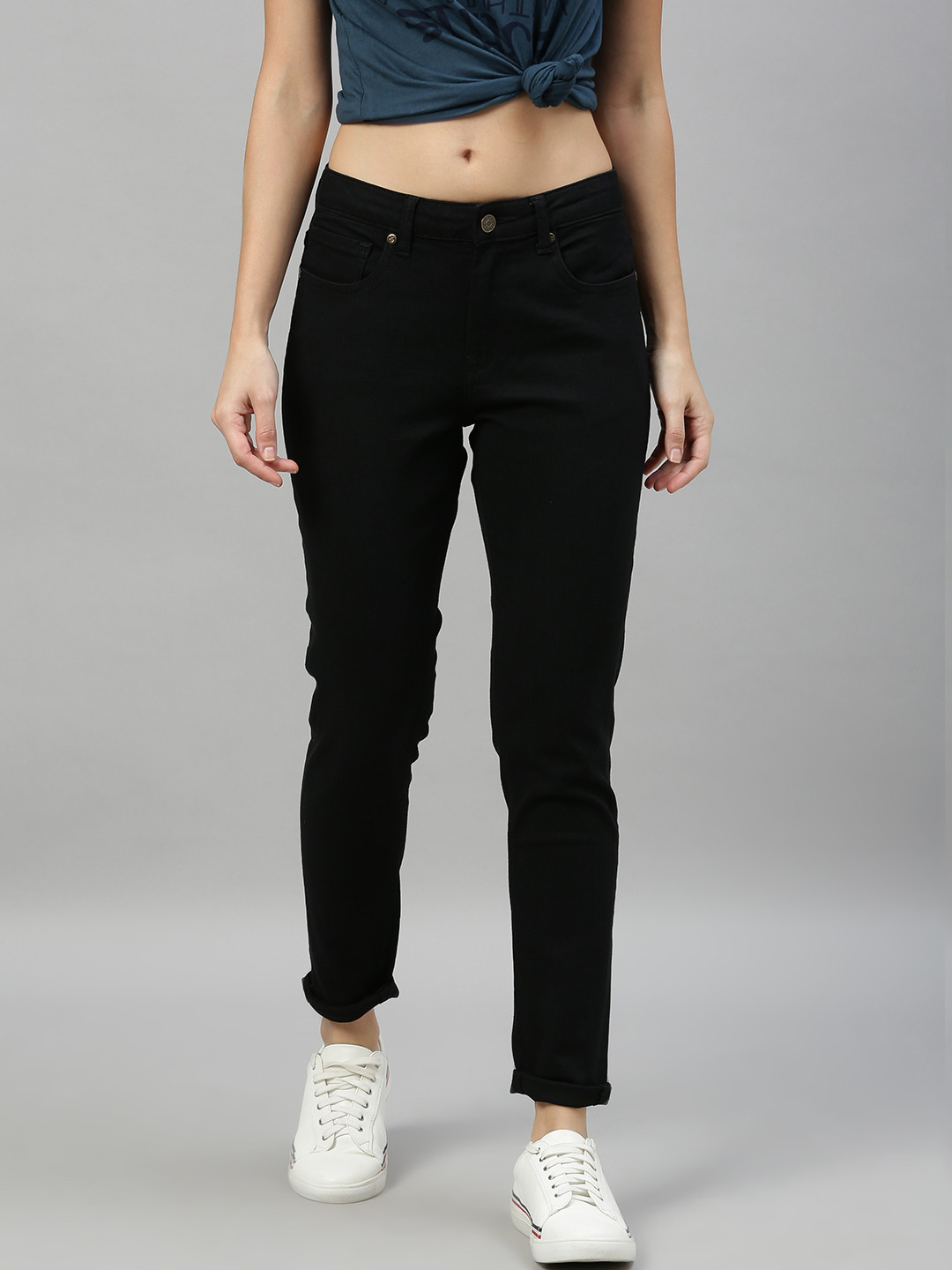 Enviously Young Women Black Slim Fit Mid-Rise Clean Look Stretchable Jeans