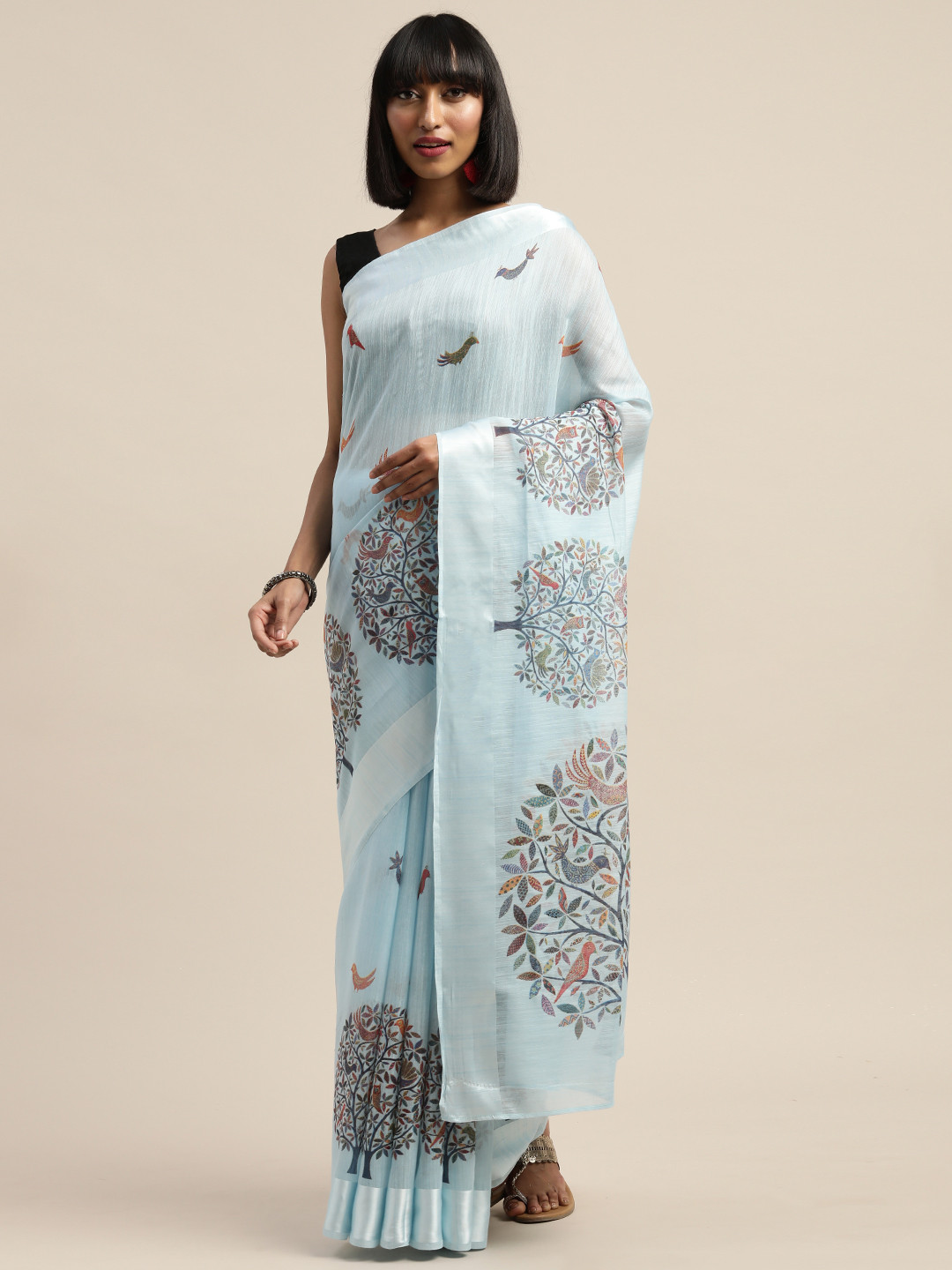 KALINI Blue & Multicoloured Polycotton Printed Saree