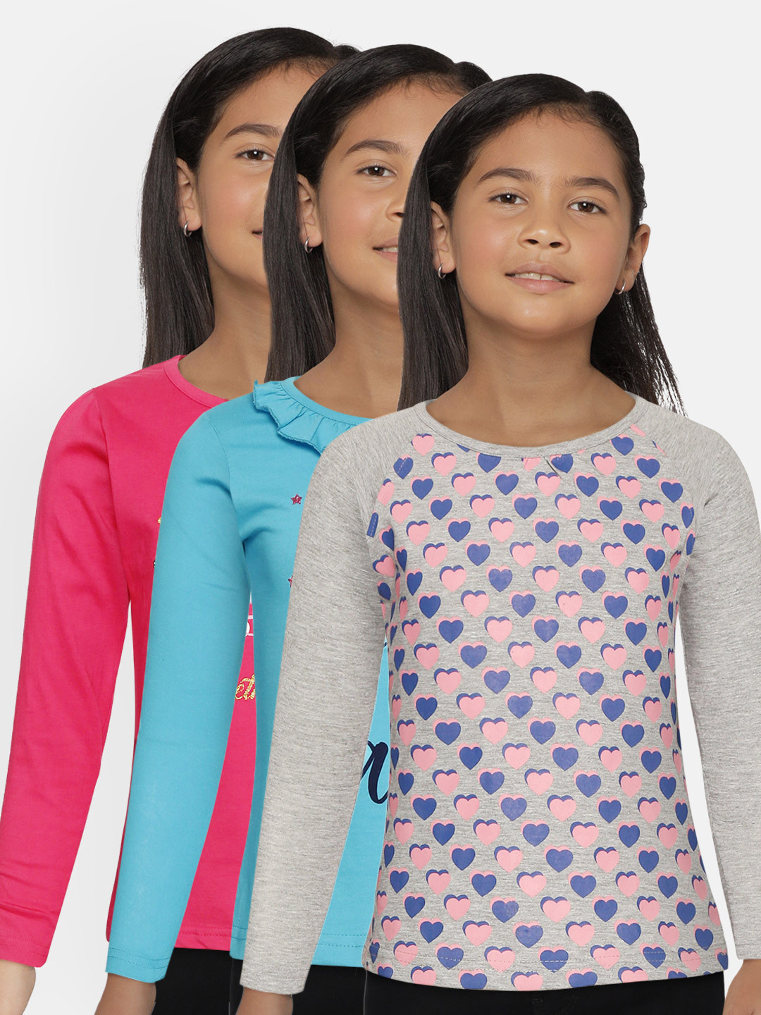 Eteenz Girls Printed Cotton Pack of 2 T-Shirts & 1 Top