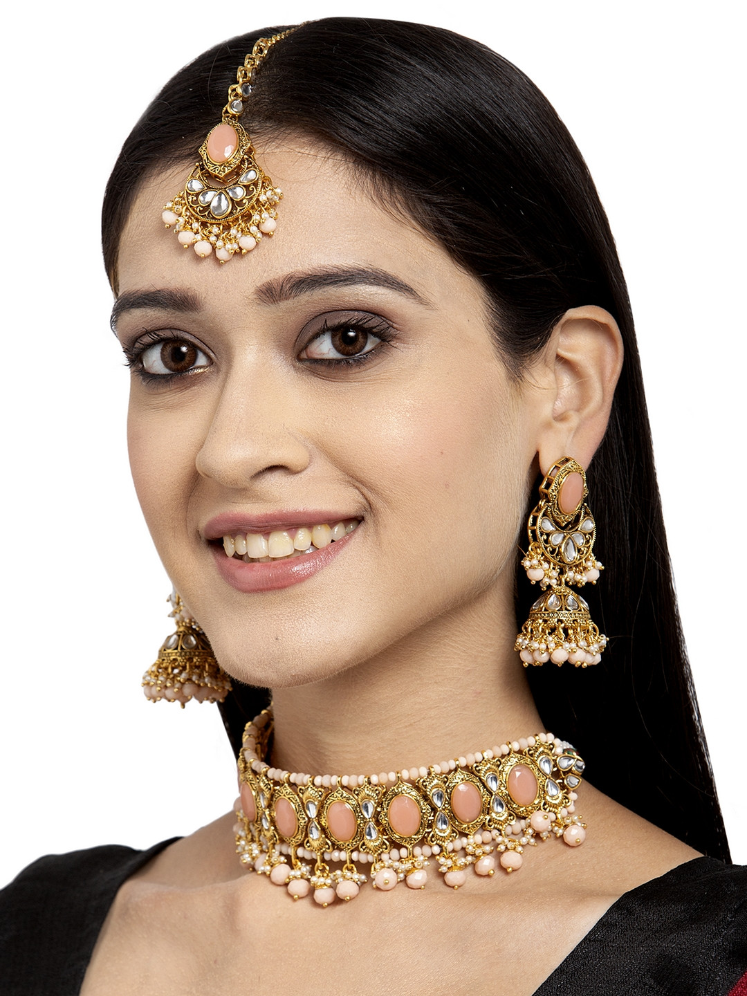 Anikas Creation Tradtional Gold Plated Kundan Pink Choker Necklace