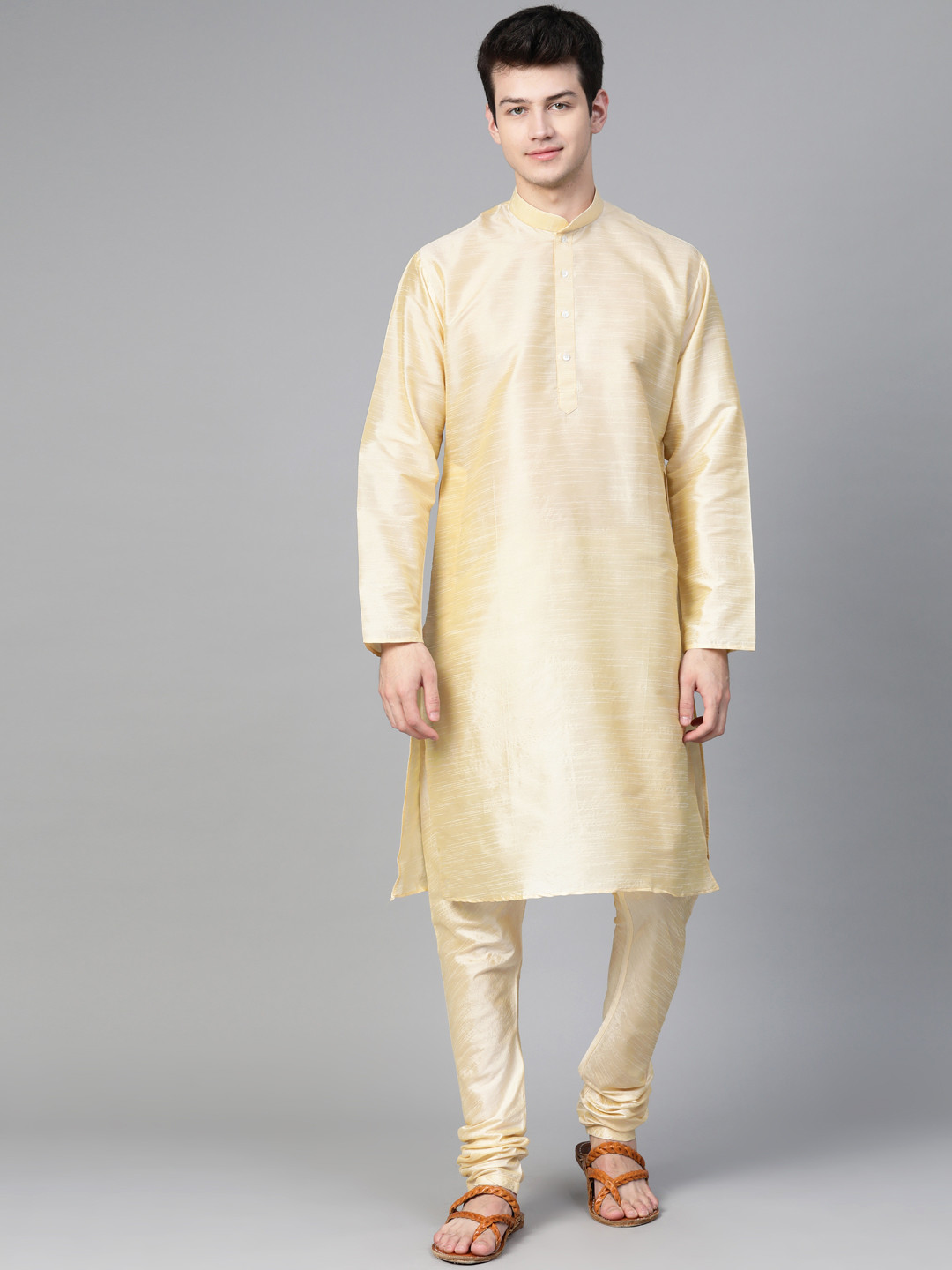MANQ Men Beige Solid Kurta with Churidar