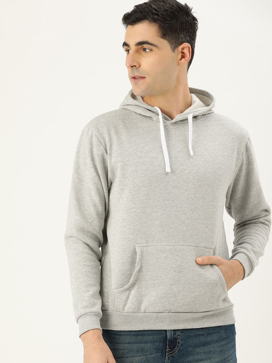 CAHOOT Men Grey Solid Hooded Pullover Sweatshirt