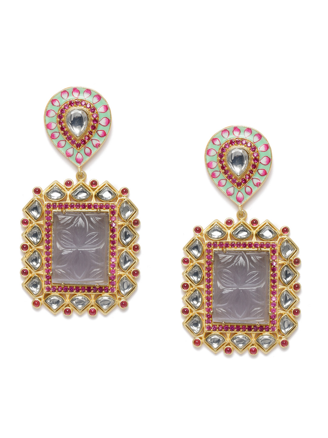 Peora Grey Gold Plated Square Drop Earrings