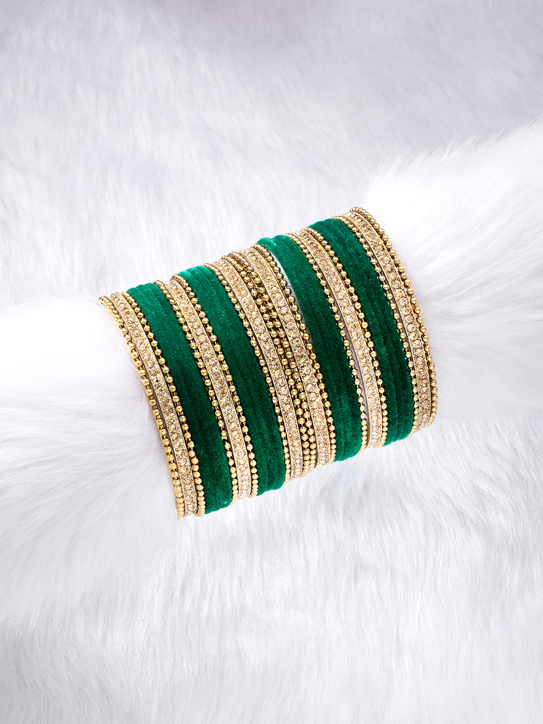 Peora Green Gold Plated Chuda Chura Bangle Set