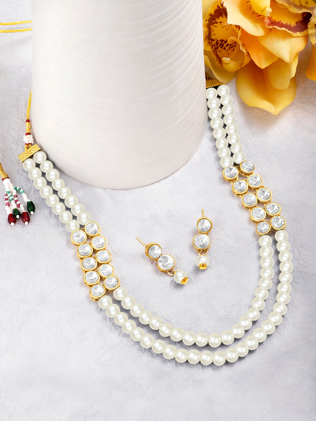 Peora Gold Plated & White Kundan Jewellery Set