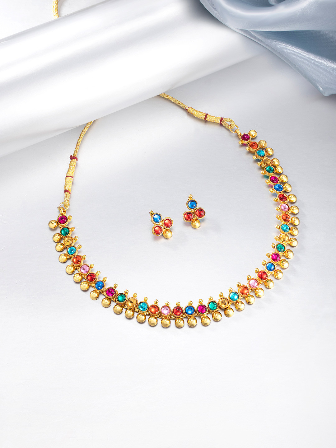 Peora Women Multicoloured Stone Studded Jewellery Set