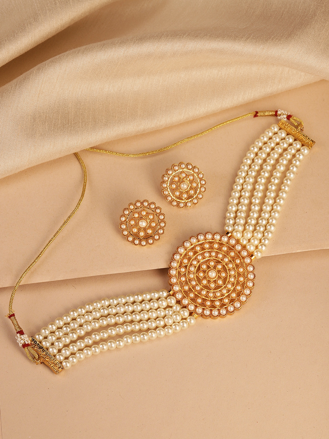 Peora White & Gold Plated Pearl Studded Jewellery Set
