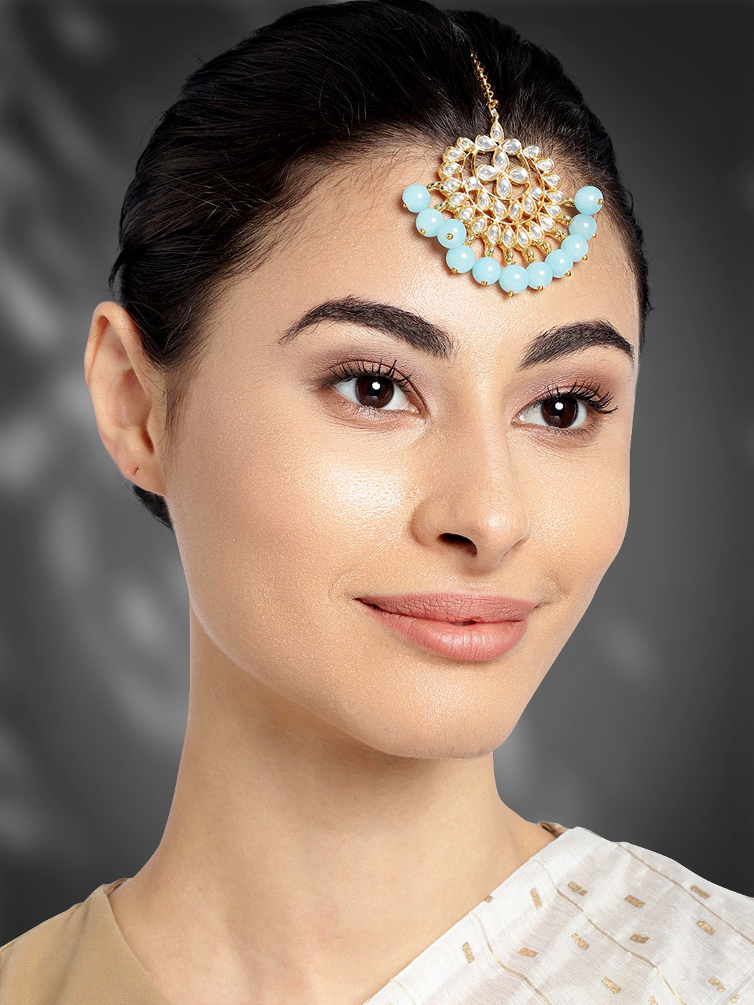 Peora Blue Gold-Plated Kundan & Pearl Maang Tikka