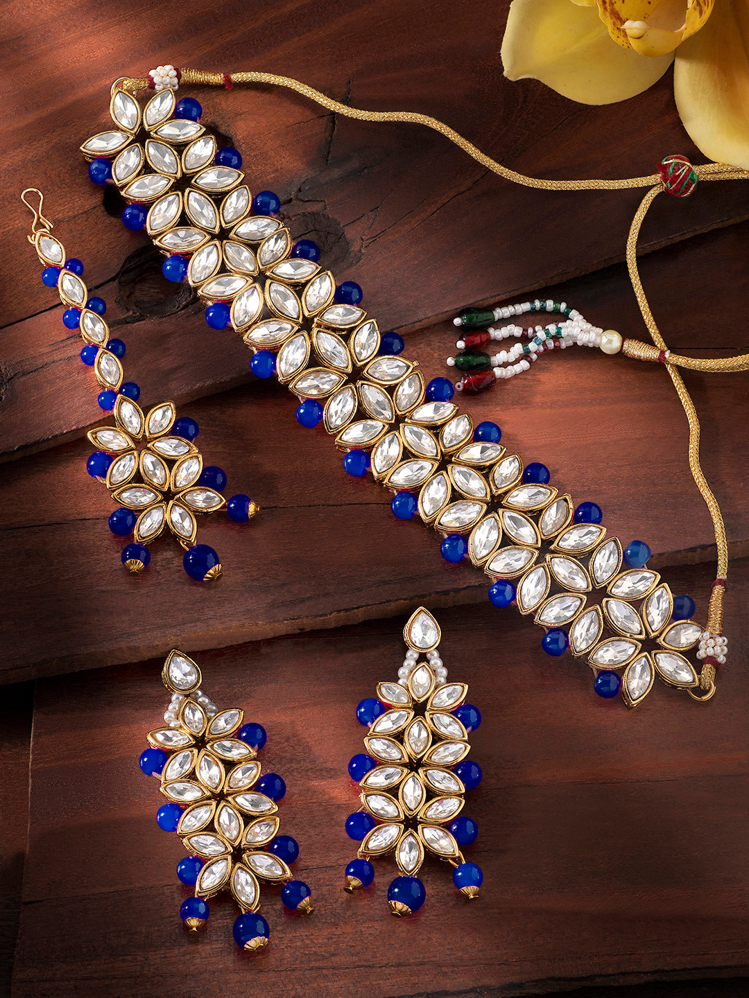 Peora Gold Plated & Blue Kundan Bridal Jewellery Set