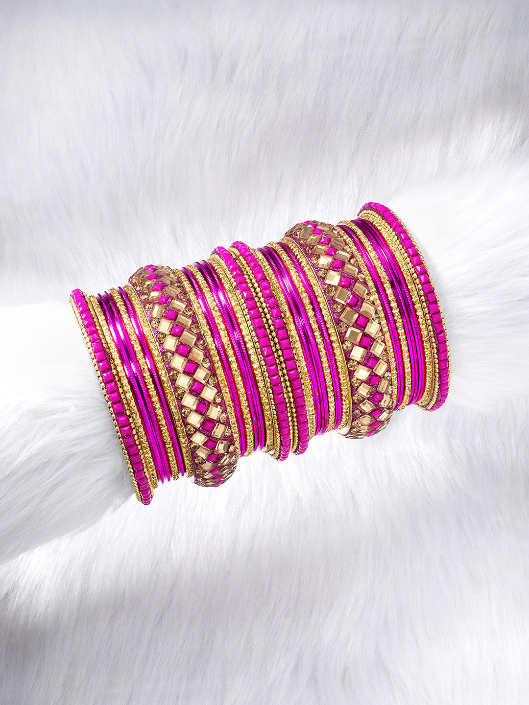 Peora Magenta & Gold-Plated Set Of 30 Chuda Bangle Set