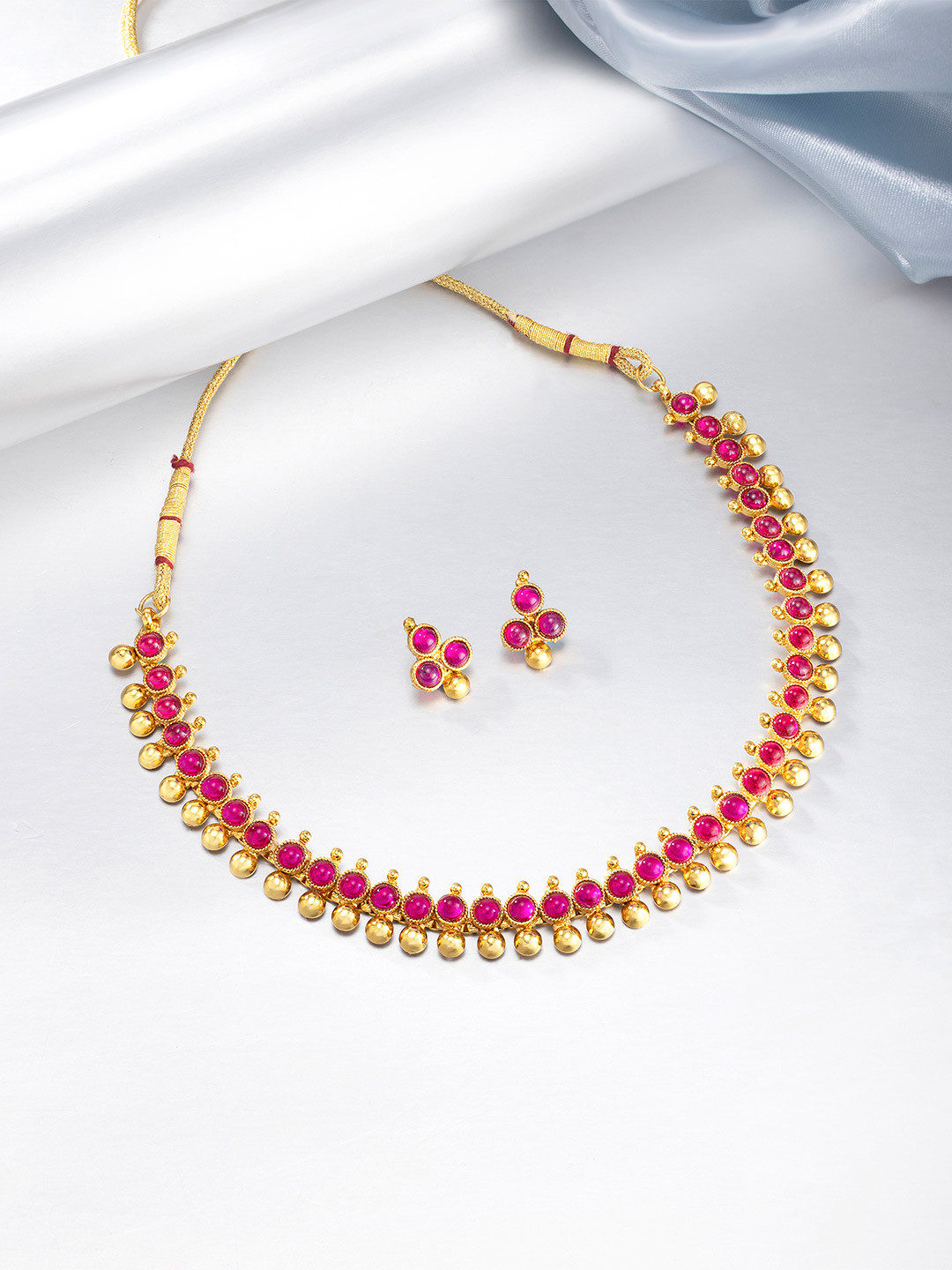 Peora Gold Plated & Maroon Jewellery Set