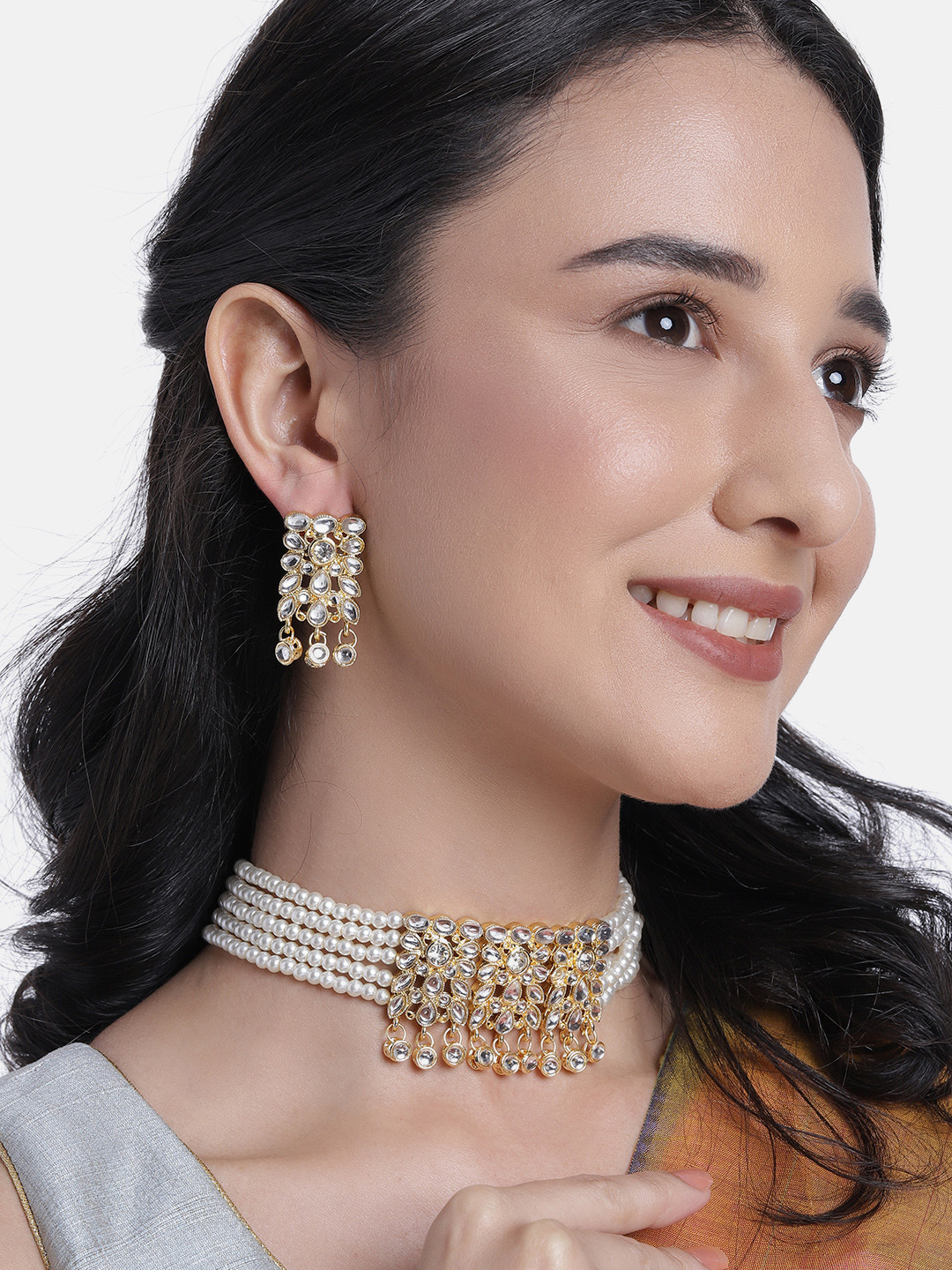 Peora White Gold-Plated Faux Pearl Choker Jewellery Set