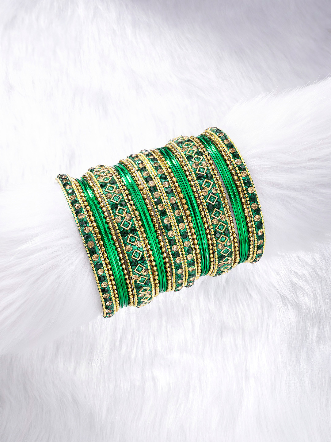 Peora Green Gold Plated Chura Chuda Bangle Set