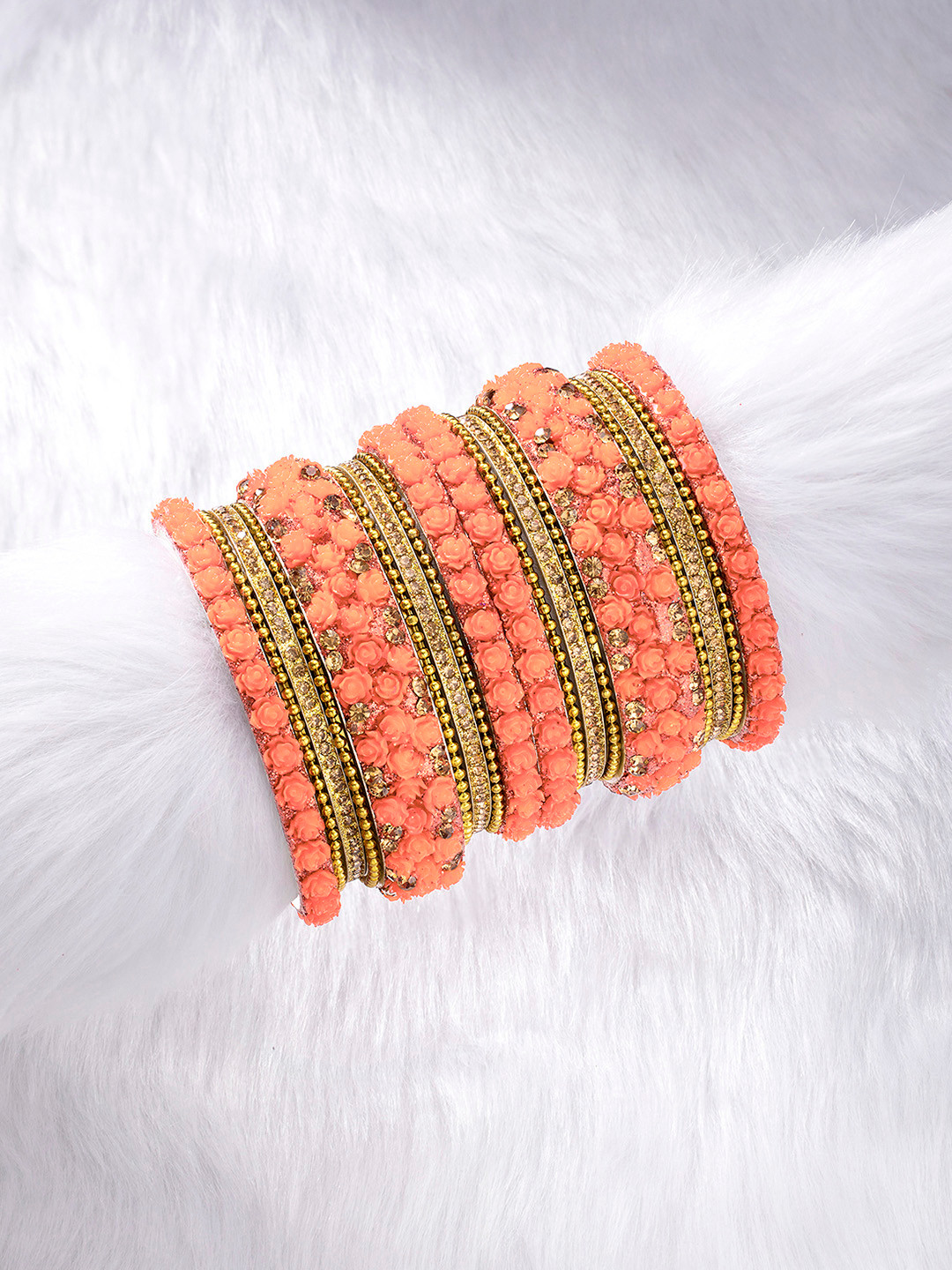 Peora Peach Gold Plated Chura Chuda Bangle Set