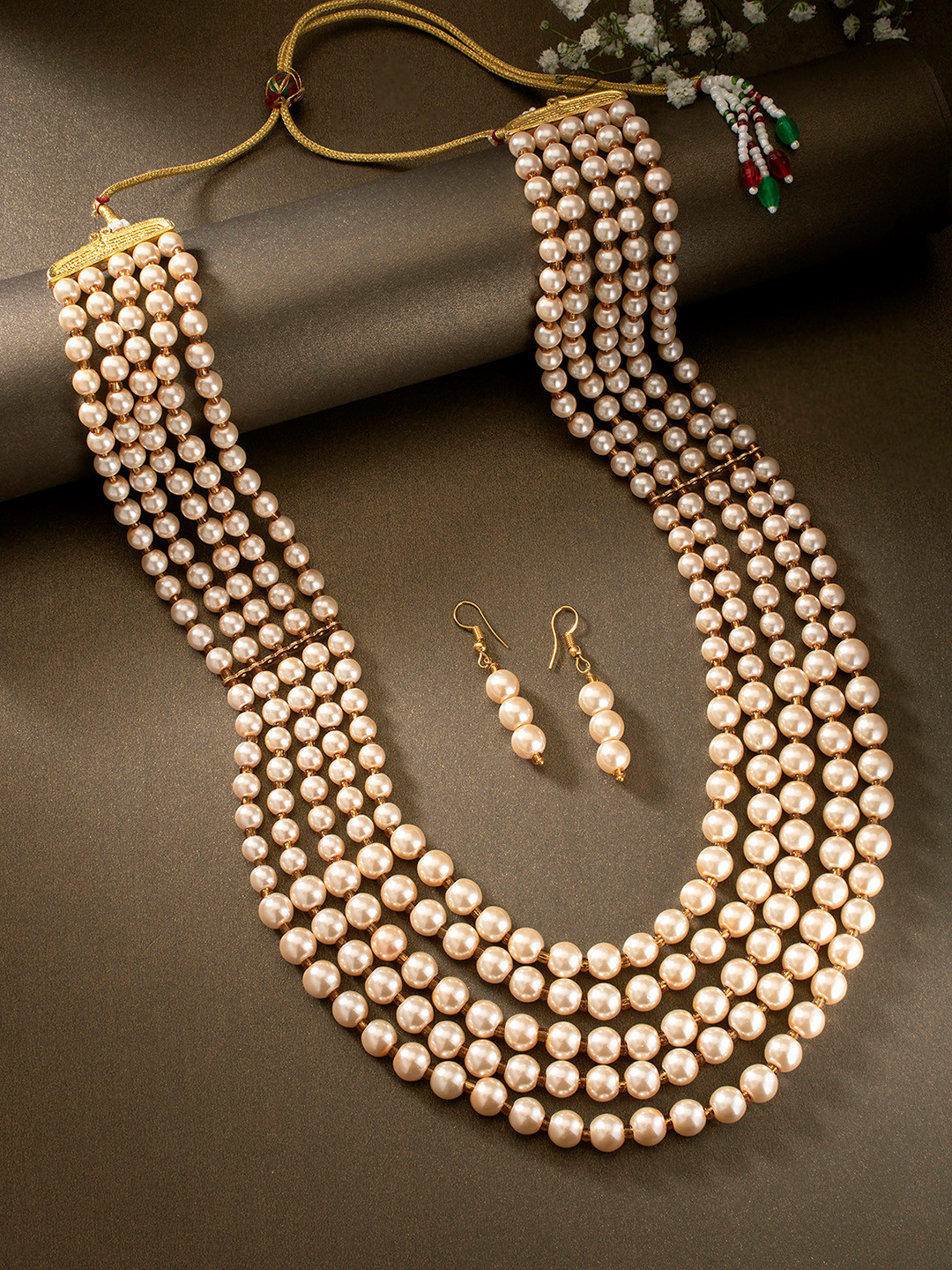 Peora Gold-Plated Pearl Studded Multi-strand Jewellery Set