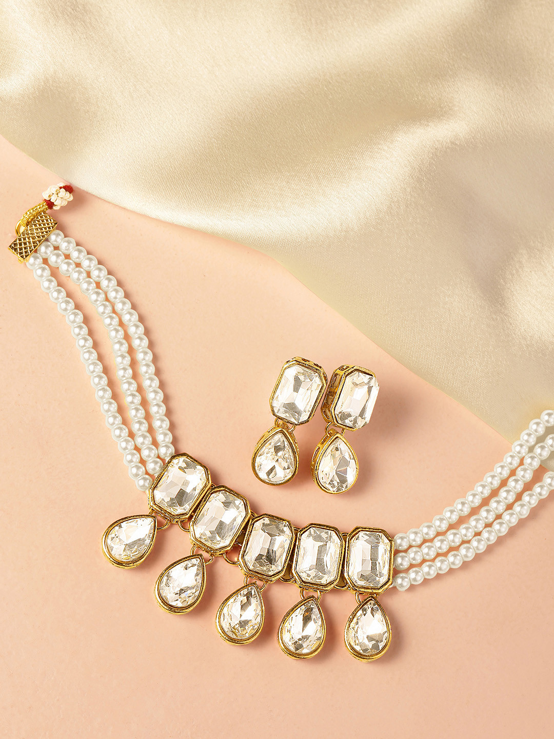 Peora White Cystal Pearl Jewellery Set