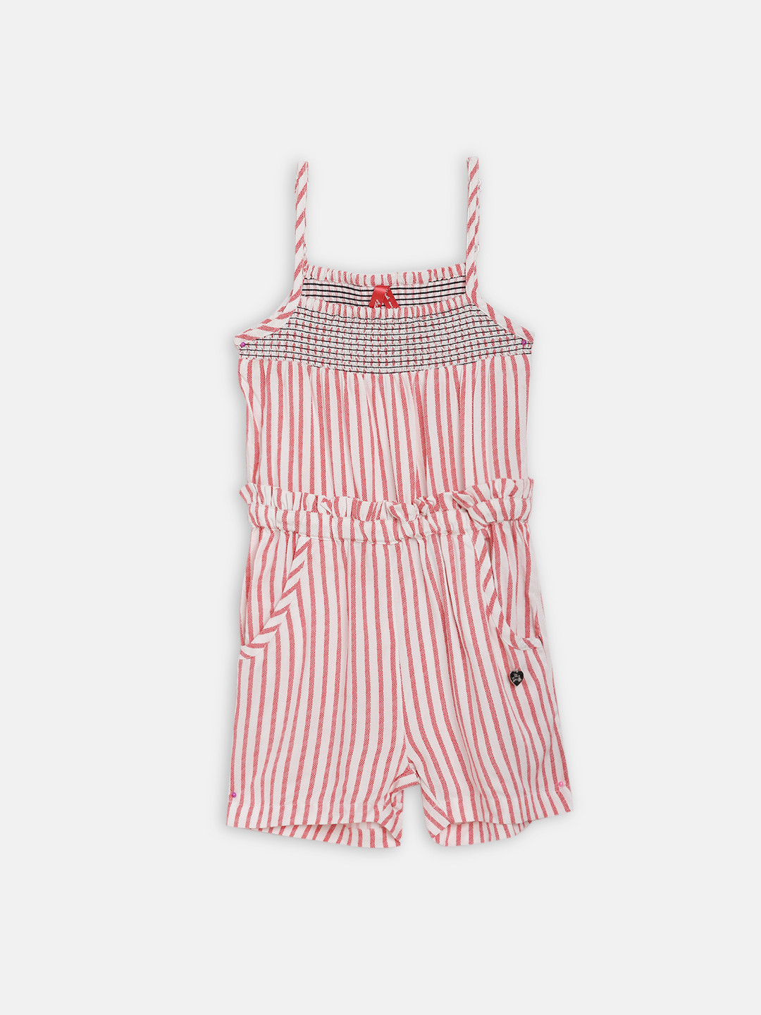 Blue Giraffe Girls Red & White Striped Basic Jumpsuit