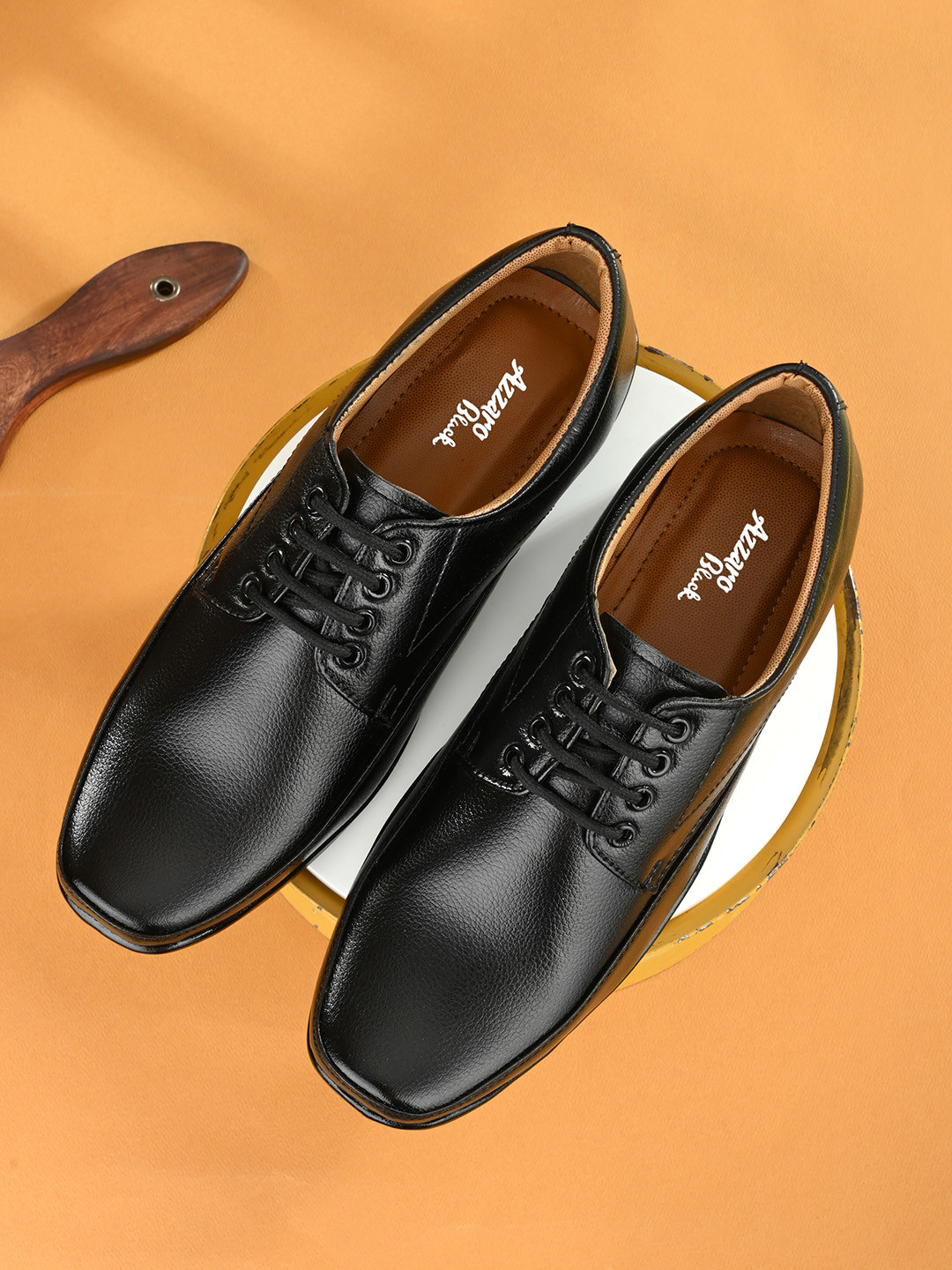 Azzaro Black Men Black Solid Formal Derbys