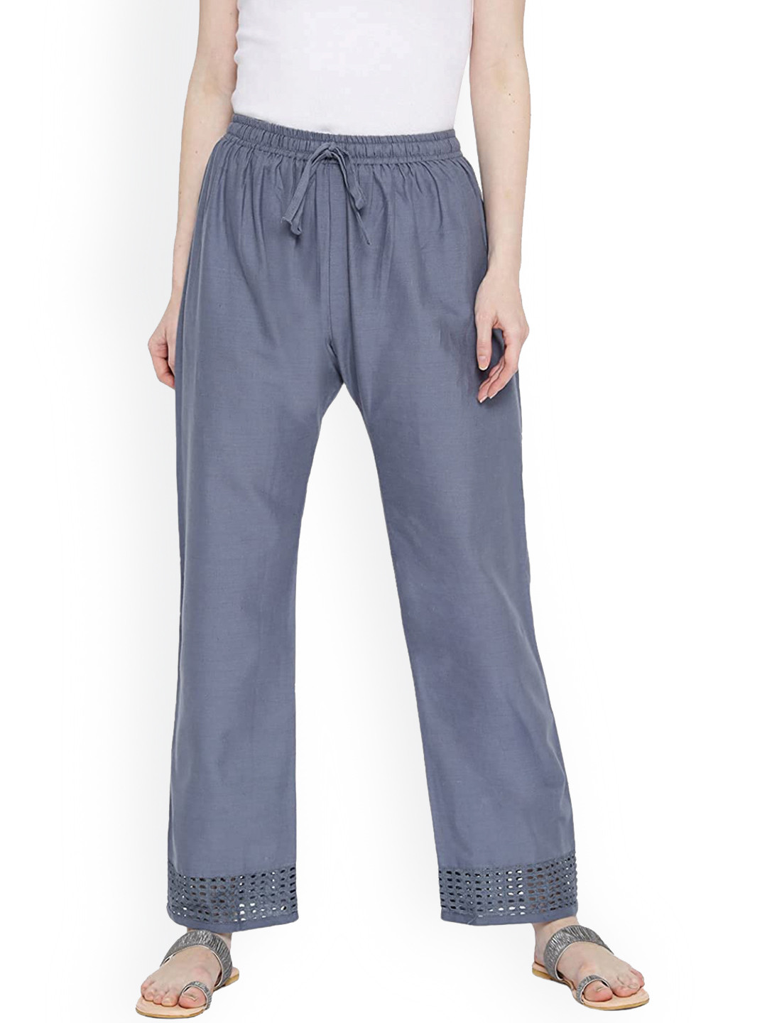 Vastraa Fusion Women Grey Hem Design Straight Palazzos