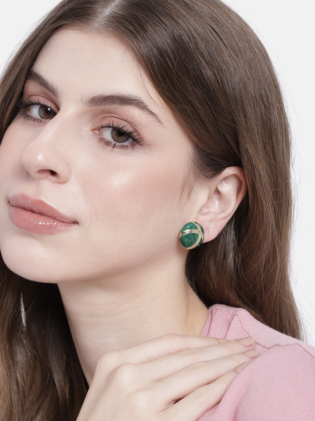 Estele Gold-Plated & Green Circular Studs