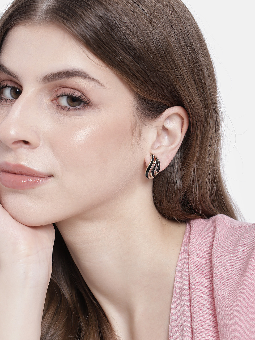 Estele Gold-Plated & Black Teardrop Shaped Studs