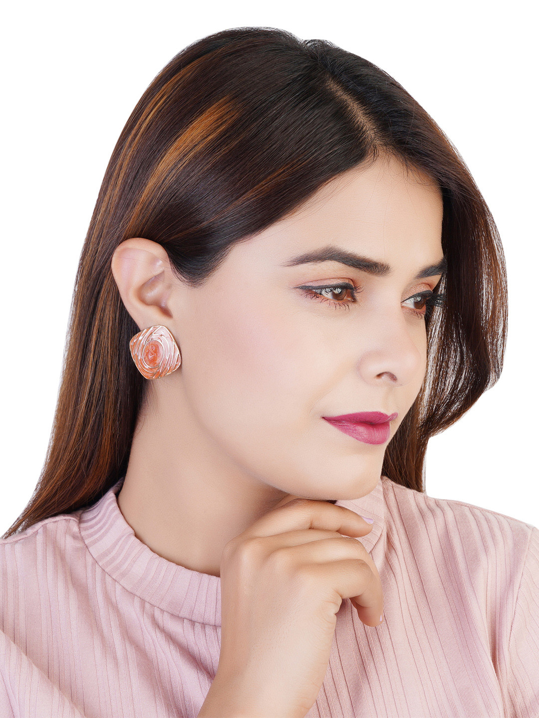 Estele Gold-Plated & Brown Contemporary Studs