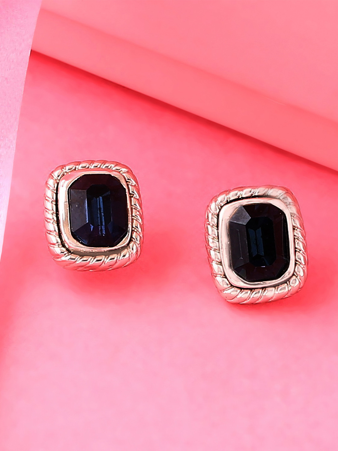 Estele Silver-Toned & Blue Gold Plated Geometric Studs