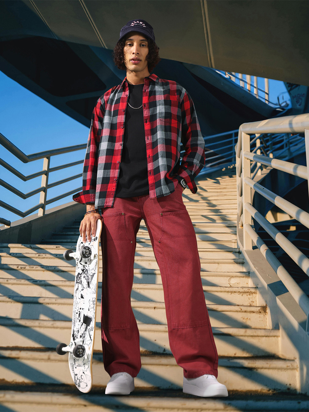 HERE&NOW Men Red & Black Slim Fit Checked Casual Shirt