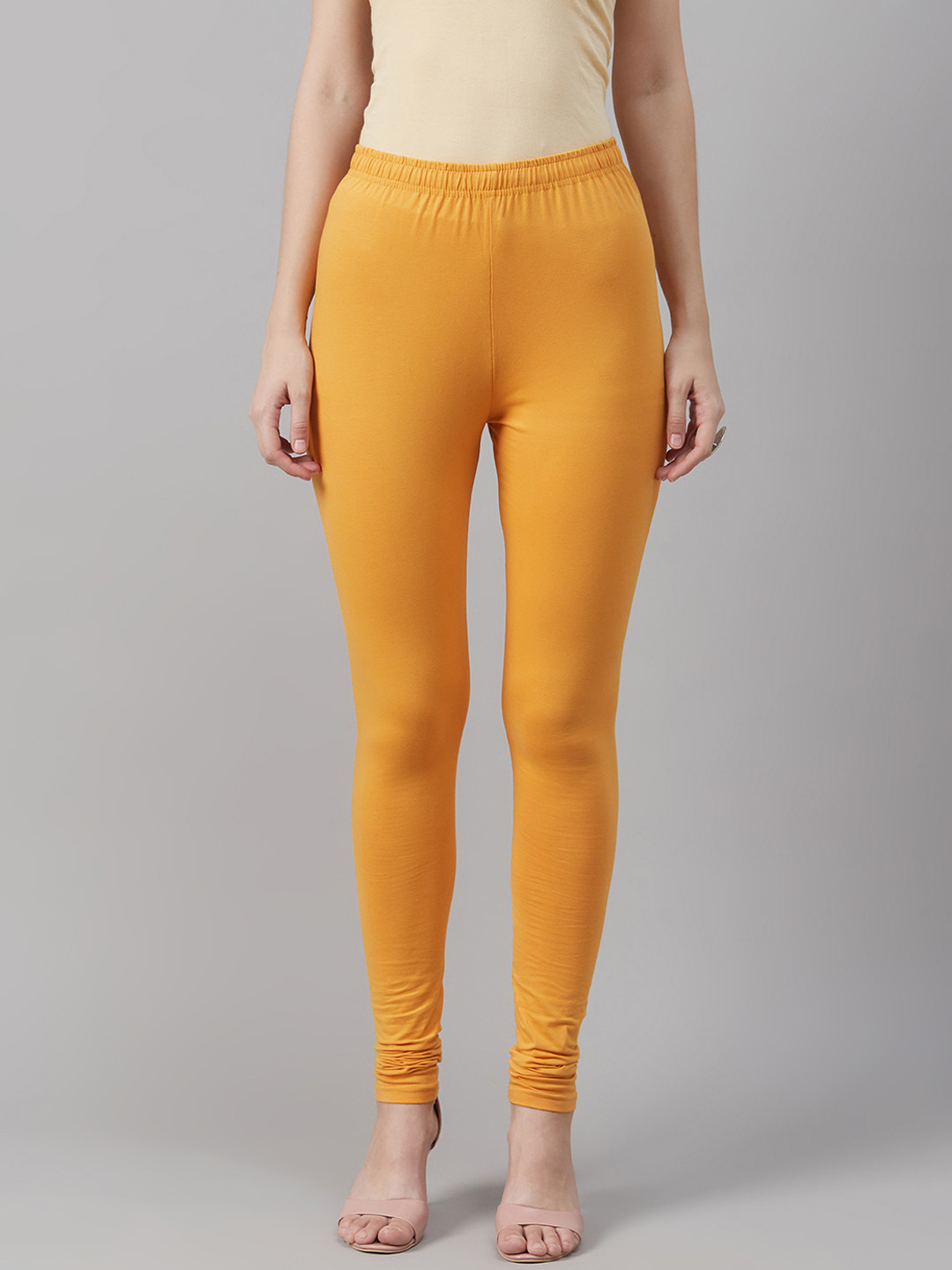 Biba Women Mustard Yellow Solid Churidar Length Leggings