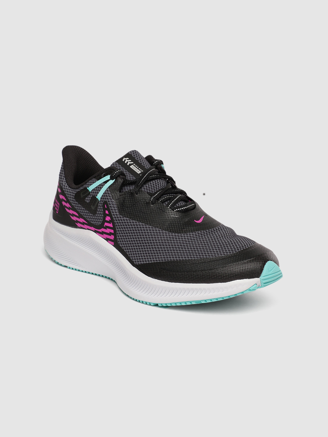nike running quest 3 shield trainers in black