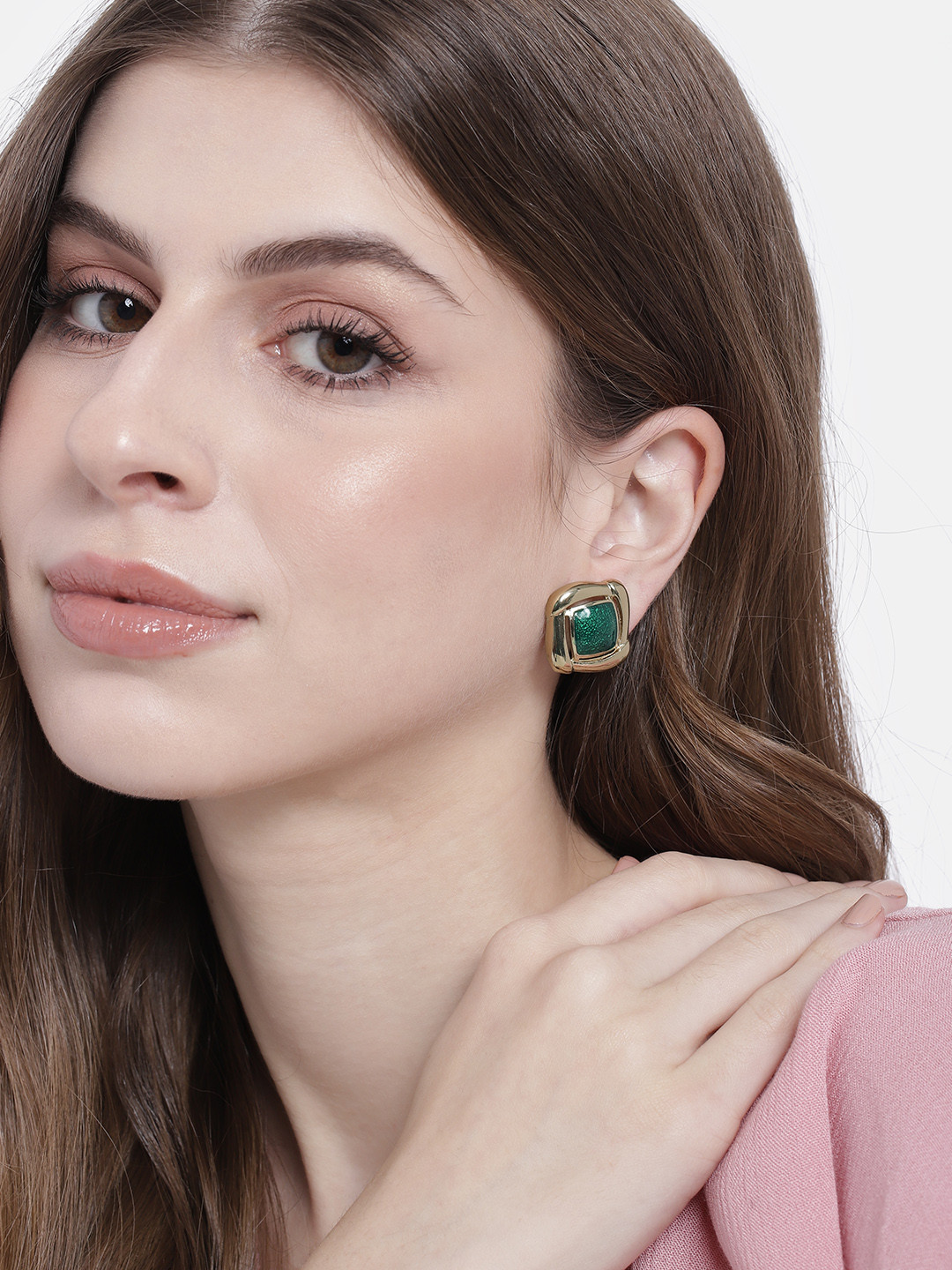 Estele Gold-Plated & Green Classic Studs