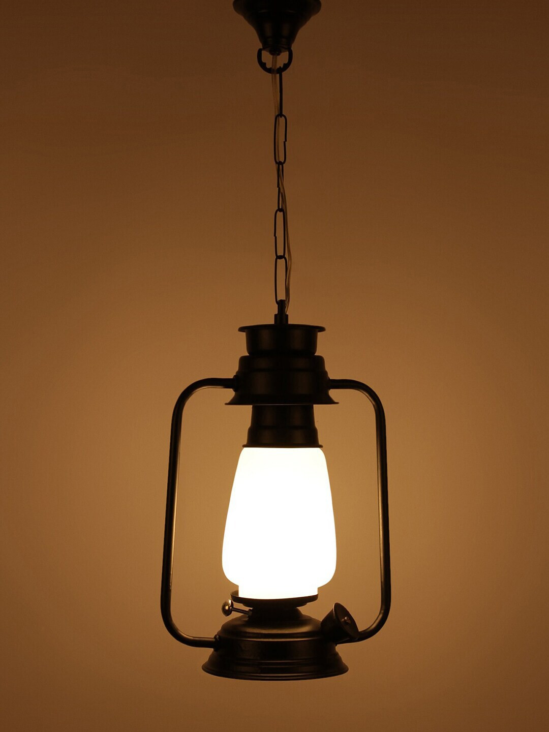 Devansh Black Solid Contemporary Milky Glass Hanging Lantern