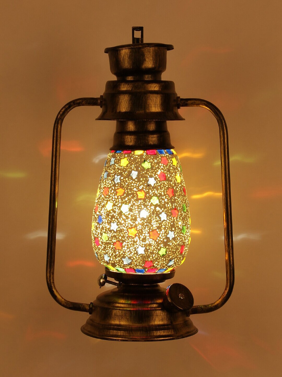 Devansh Multicoloured Self Design Mosaic Glass Hanging Lantern