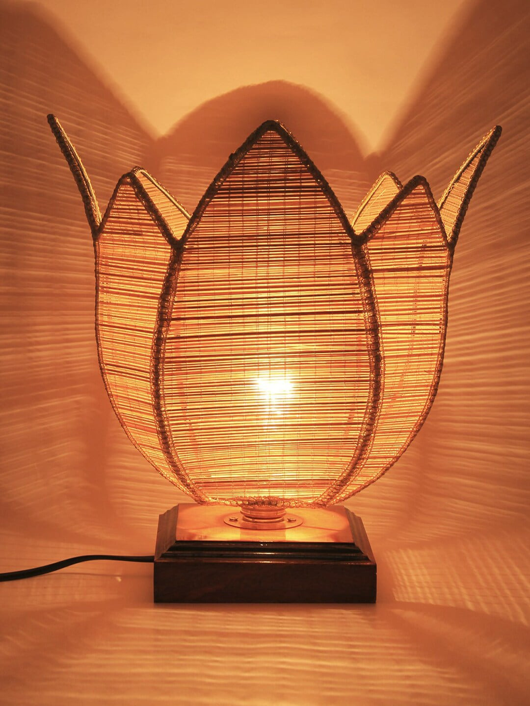 Devansh Beige Solid Bamboo Lotus Table Lamp