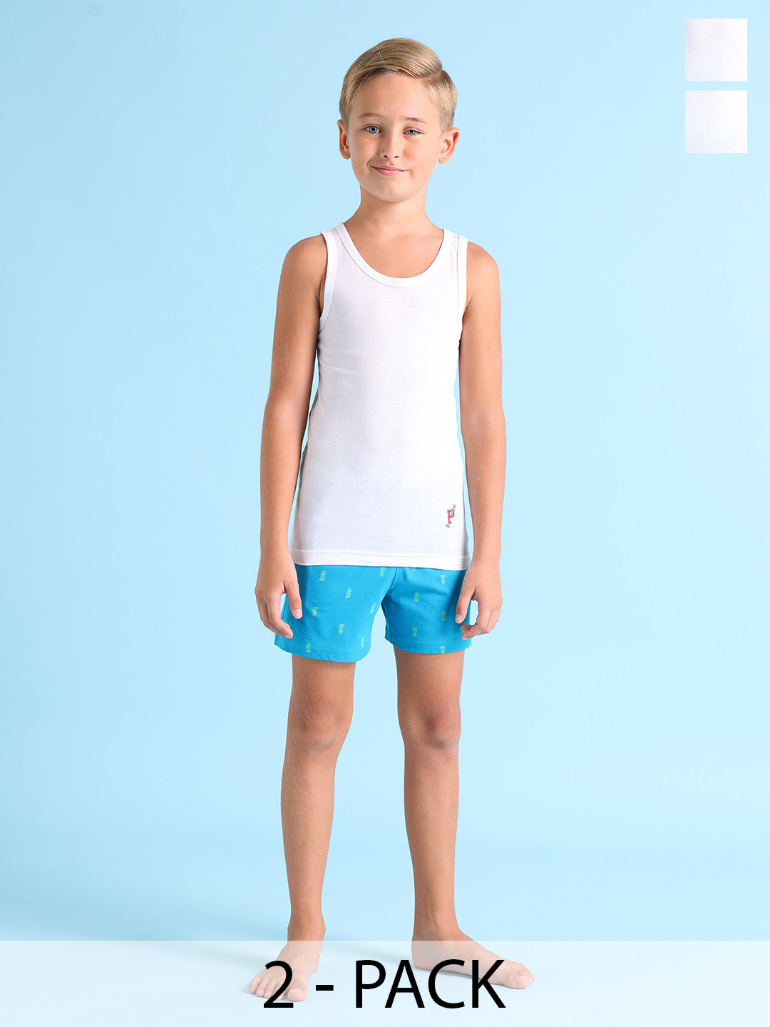 U.S. Polo Assn. Kids Boys Pack of 2 White Solid Innerwear Vests IKVAWHTP2S