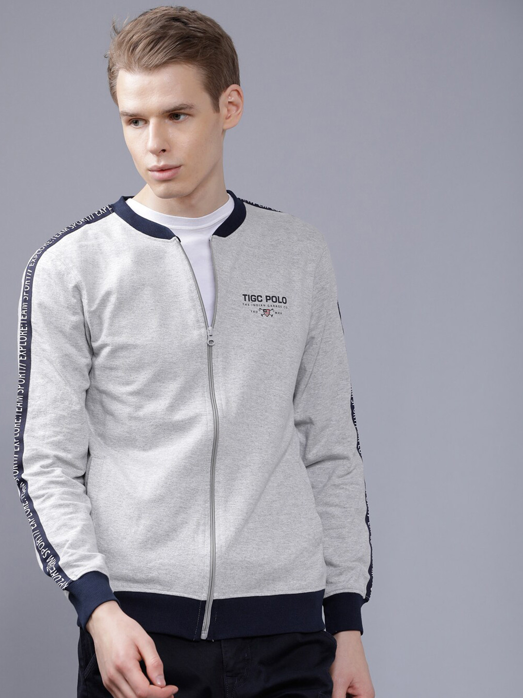 The Indian Garage Co Men Grey Melange Solid Sweatshirt
