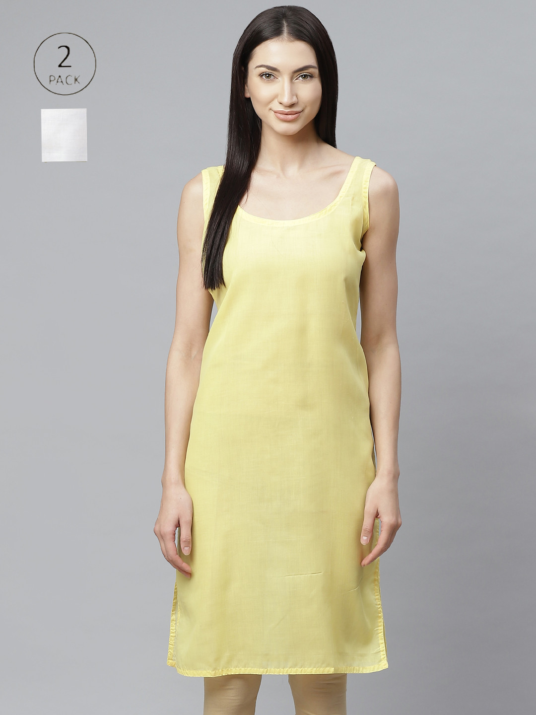 ADA Women White and Yellow Pack of 2 Solid Slips