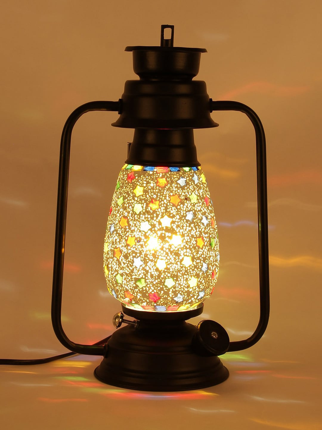 Devansh Black & White Textured Traditional Table Lantern