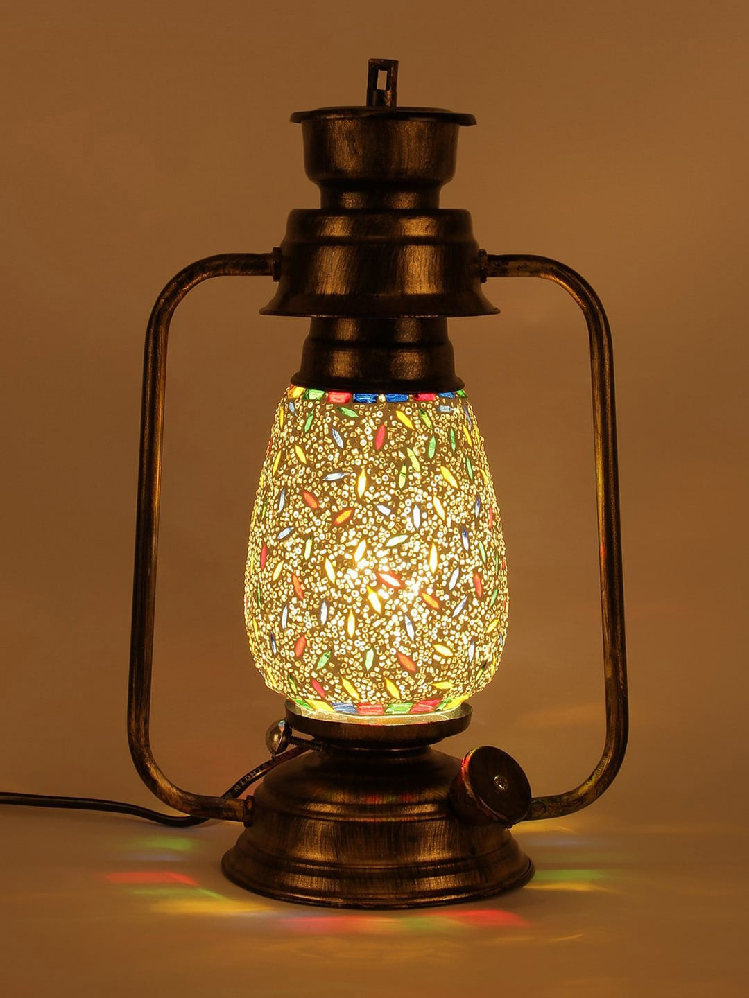 Devansh Off-White Textured Mosaic Glass Table Lantern