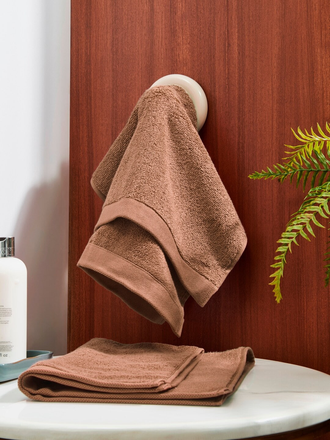 DDecor Unisex Set Of 2 Brown Solid 450 GSM Live Beautiful Hand Towels