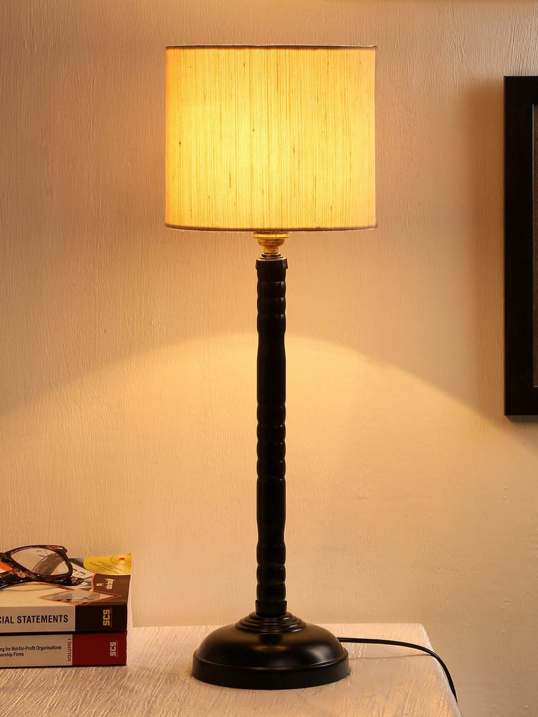 Devansh Cream-Coloured Solid Cylindirical Table Lamp