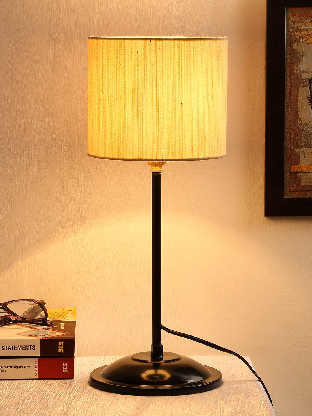 Devansh Cream-Coloured Solid Contemporary Cylindrical Table Lamp